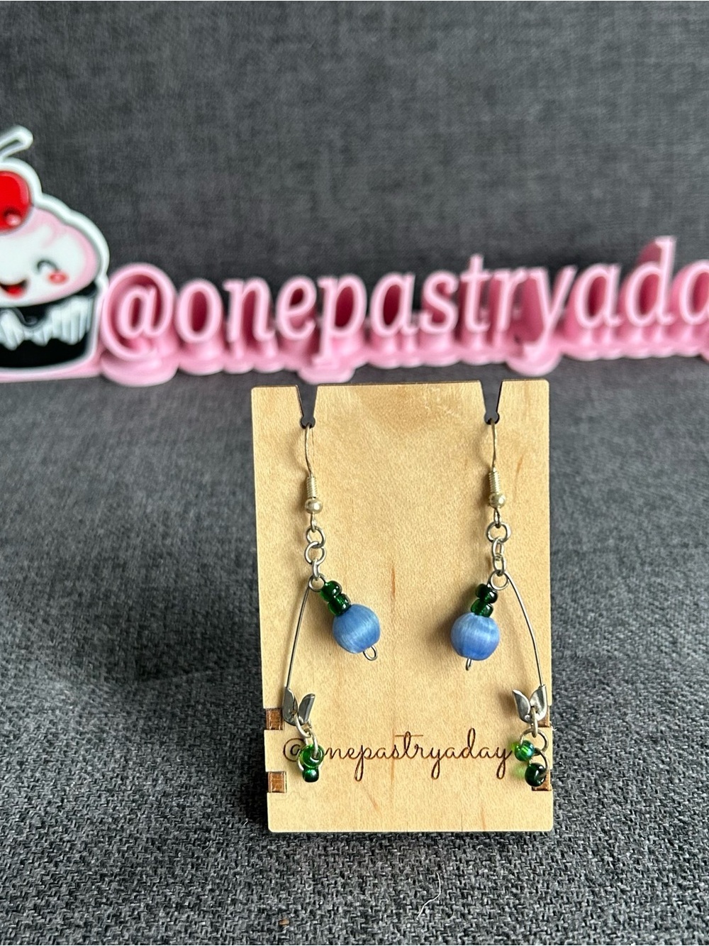 Handcrafted Safety Pin Earrings with Colorful Beads, Silver, Blue, Green - Picture 12 of 15